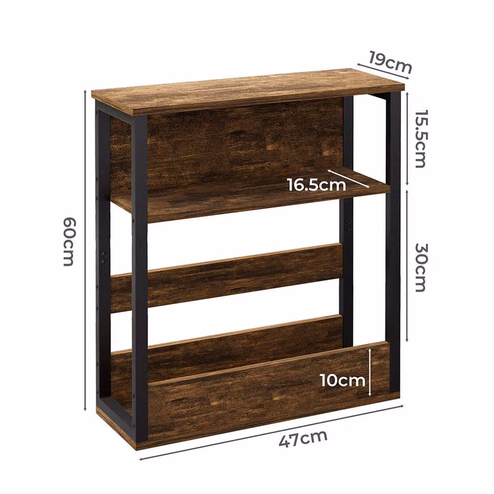 Levede Narrow Coffee End Table and Sofa Side Table, Vintage Brown and Black, W: 40.0 cm, D: 18.0 cm, H: 55.0 cm – 5