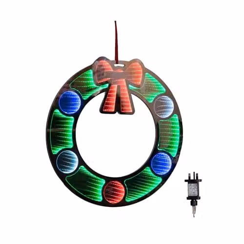 Samuel ALEXANDER 60cm Round Hanging Christmas Wreath with Multi-Coloured LED Infinity Mirror
