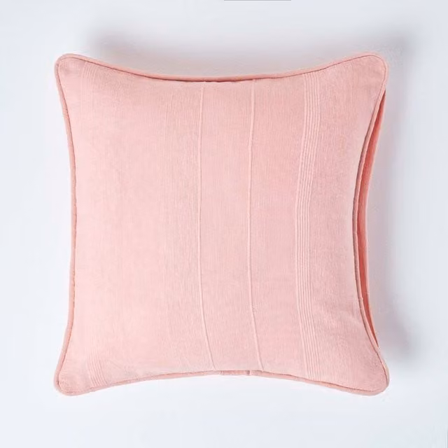 Homescapes Cotton Rajput Ribbed Square Cushion Cover, Pink, W: 60 cm x H: 60 cm