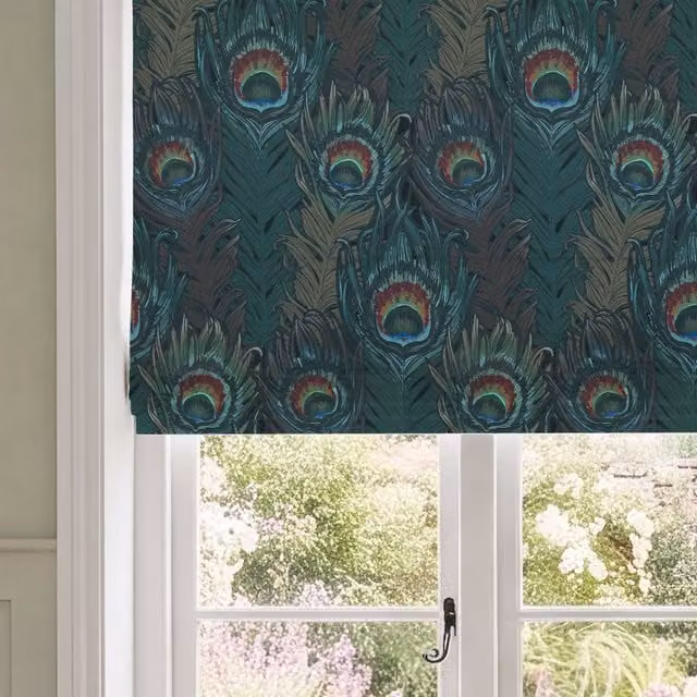 HOUSE Llewelyn-Bowen Naughty Aubrey Printed Velvet Made To Measure Roman Blind in Blue and Multicolour