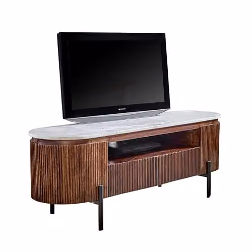 Adorable Lifestyle Modern Brown Opal TV Cabinet with Stone Top and Metal Legs, W: 140 cm, D: 40 cm, H: 50 cm