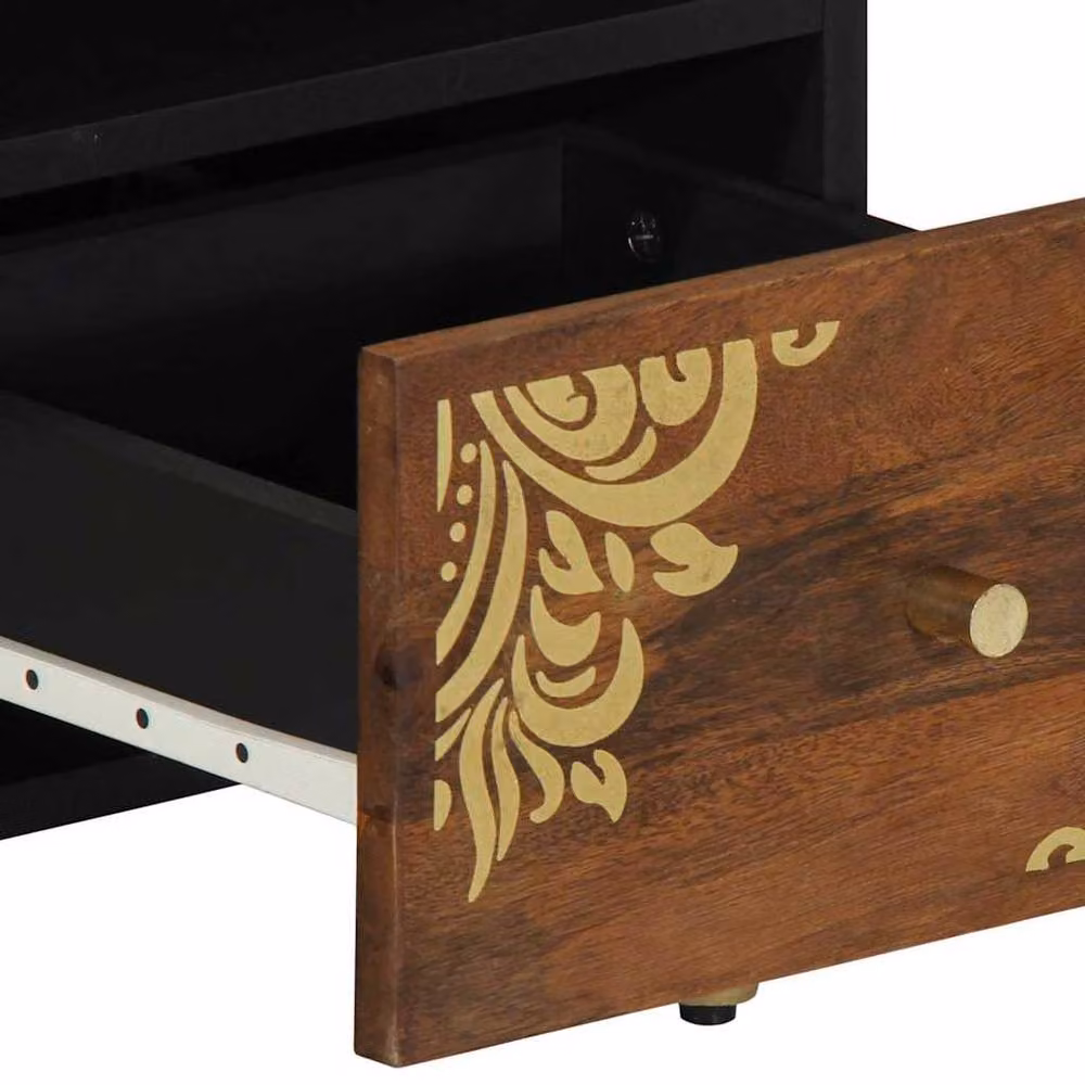 Berkfield Home Modern Mango Wood TV Cabinet in Brown and Gold, W/D/H: 70 x 33 x 46 cm – 5
