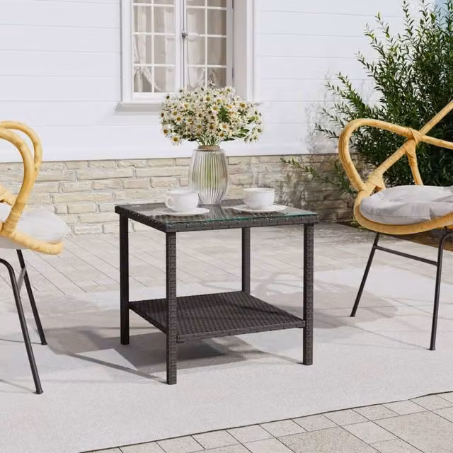 Berkfield Home Black Poly Rattan and Tempered Glass Side Table W/D/H: 45 x 45 x 45 cm – 1