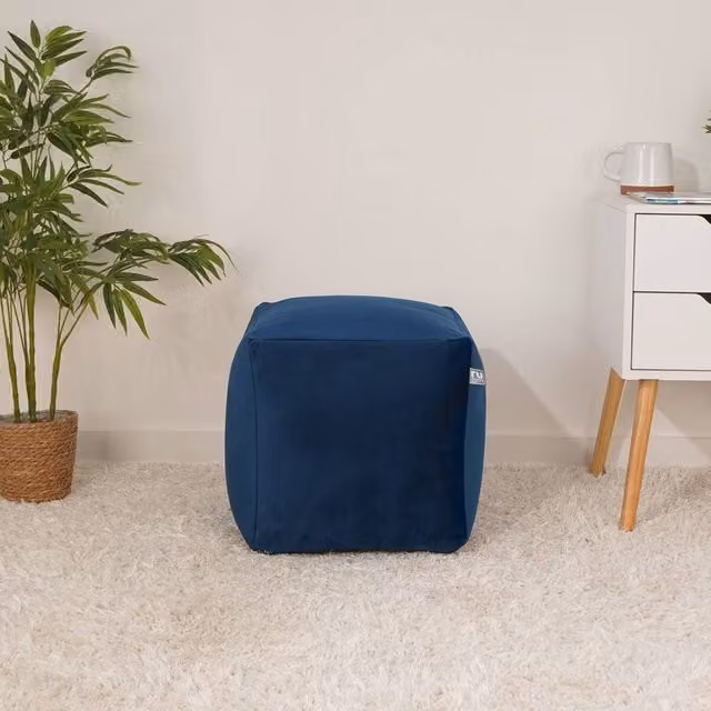 rucomfy Velvet Cube Bean Bag Pouffe in Dark Blue – 1
