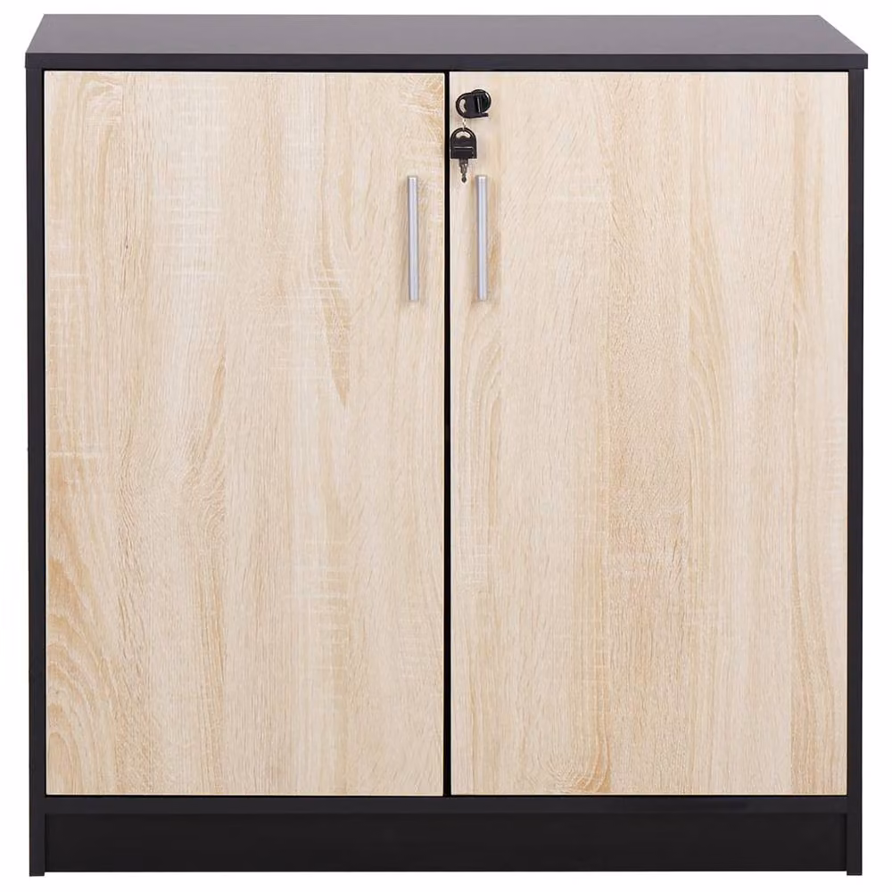 Wyld and Coco Modern Lockable Two Door Freestanding Storage Cabinet in Brown and Black – 5