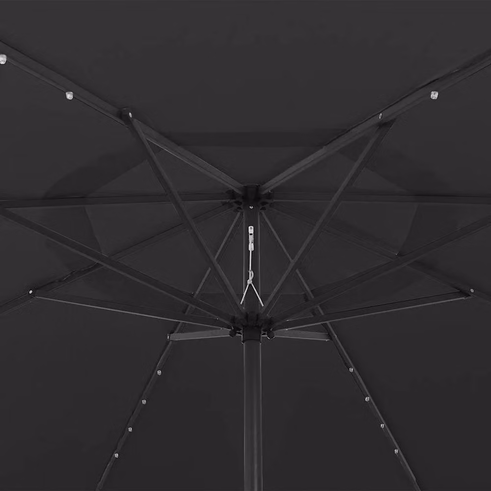 Berkfield Home Outdoor Parasol with LED Lights and Metal Pole, Black, Diameter: 400 cm – 2