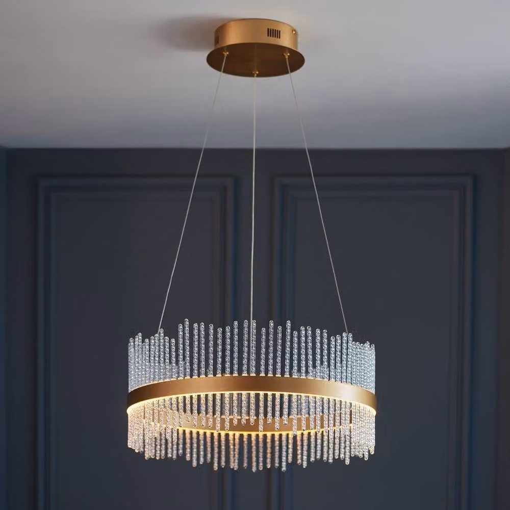 Netlighting Trapani Dimmable LED Pendant Ceiling Light in Brushed Gold with Transparent Glass – 2