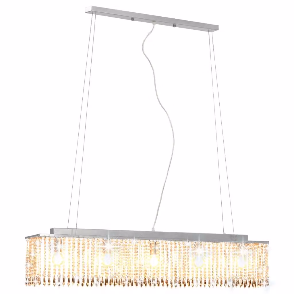 Berkfield Home Silver Crystal Bead Ceiling Lamp with E14 Socket, Height Adjustable – 2