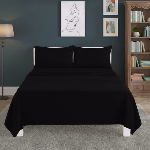Snug City Easy Care Polycotton Flat Bed Sheet in Black, W/D/H: 140 x 200 cm – 1