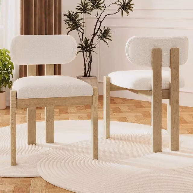 Matteo Set of 2 Scandinavian Solid Wood Dining Chairs with Beige Boucle Upholstery and Natural Finish