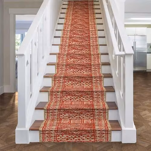 runrug Soft and Durable Stair Runner Carpet in Red and Beige, W: 60 cm, L: 600 cm – 4