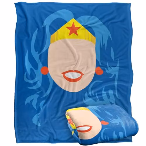 Warner Bros. Wonder Woman Large Face Super Soft Silky Touch Fleece Throw Blanket, Multicolour, W: 152.4 cm x L: 127.0 cm