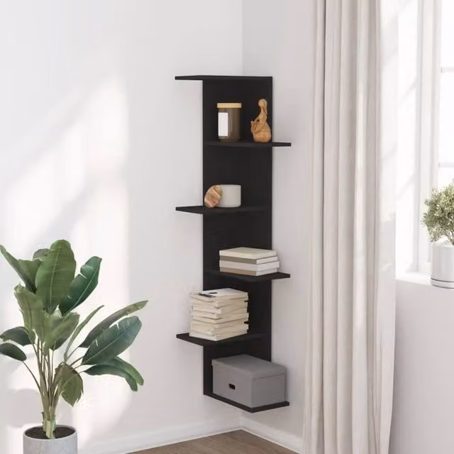 Berkfield Home Black Wall Mounted Corner Shelf, W/D/H: 36.5 x 36.5 x 140 cm – 1