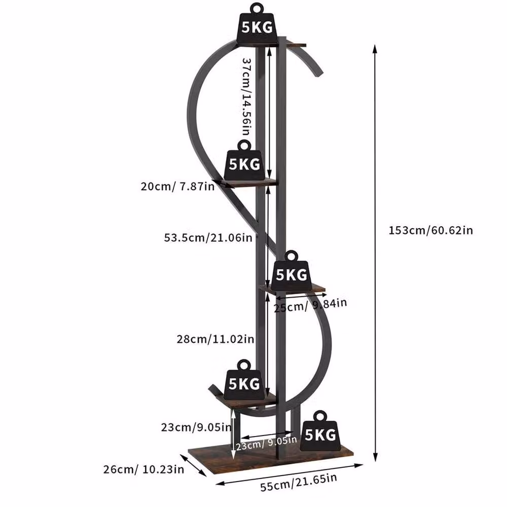 Kelvenix 5-Tier Vertical S-Shaped Plant Stand Corner Flower Holder Shelf in Black – 2