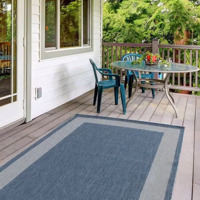 THE RUGS Blue Bordered Indoor and Outdoor Rectangular Rug, W/D/H: 200 x 290 cm