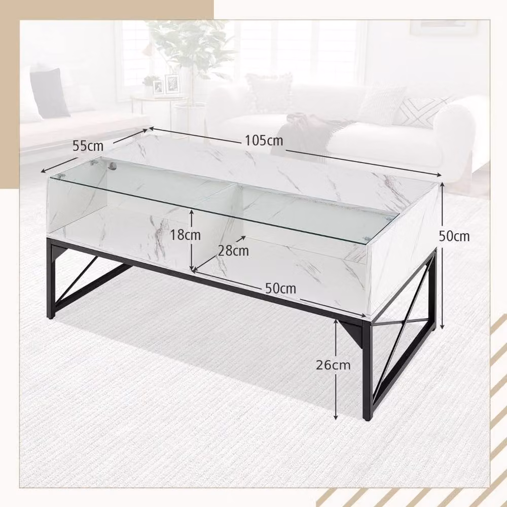 Costway Modern High-Gloss LED Coffee Table with Glass Top in White – 2