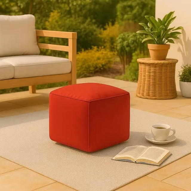 Homes-Linen Waterproof Bean Bag Cube Footstool in Red, W/D/H: 40 x 40 x 40 cm – 1