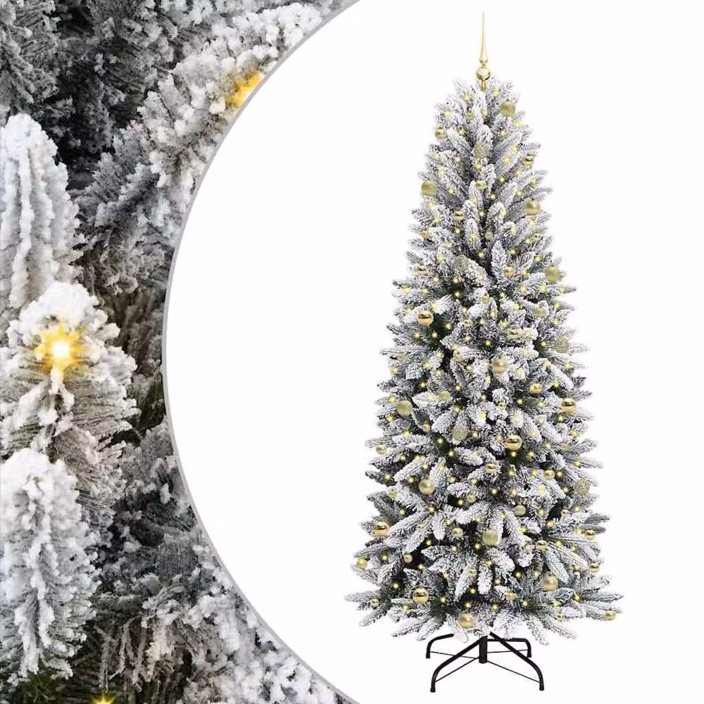 Berkfield Home Green Artificial Christmas Tree with 300 White LEDs, W/D/H: 93 x 93 x 240 cm – 2