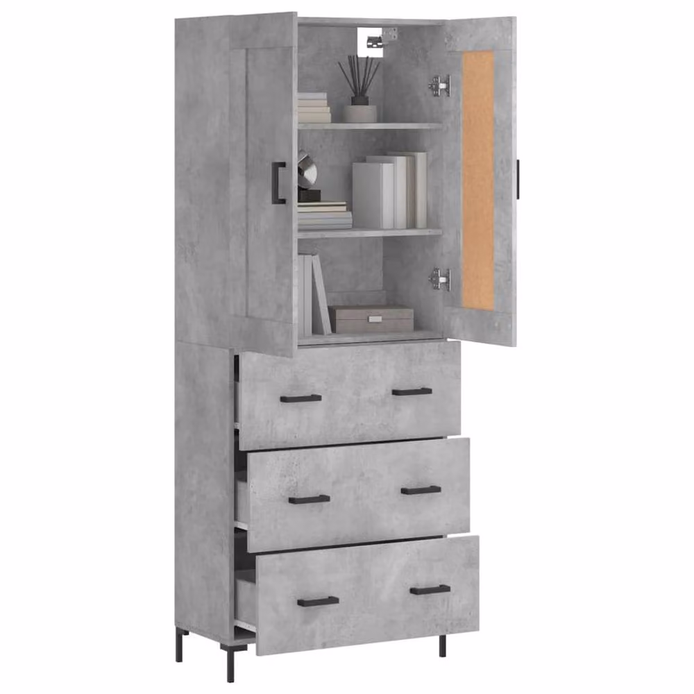 Berkfield Home Highboard in Concrete Grey, W/D/H: 69.5 x 34 x 180 cm – 2