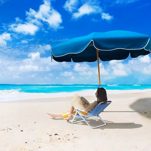 The Bazaarist Blue Folding Beach Chair with Adjustable Armrests and Powder Coated Aluminium Frame – 1