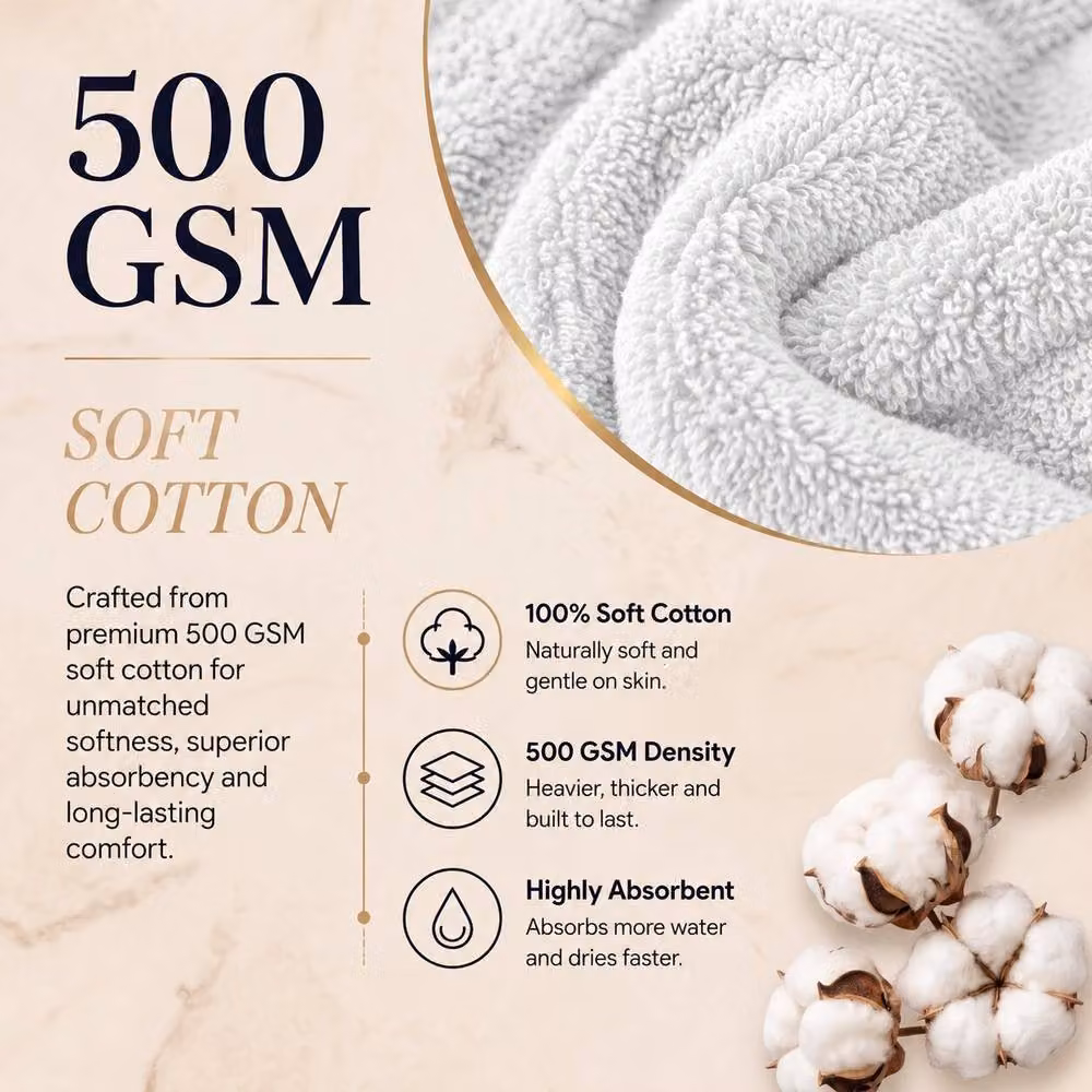 Pamposh 4 Piece White Cotton Terry Bath and Hand Towel Set, 500 GSM – 2