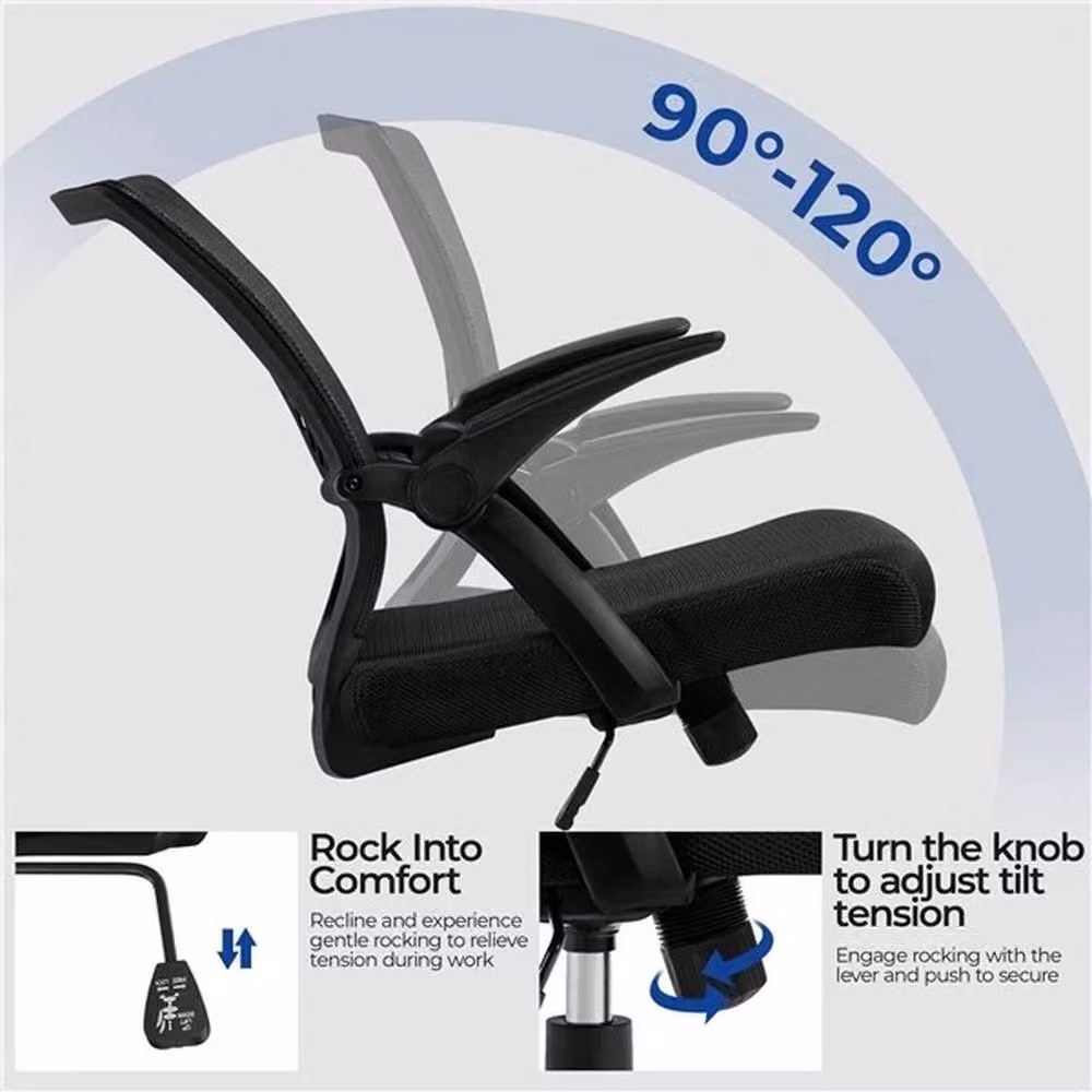 VOGREX Black Fabric Mesh Task Chair with Adjustable Lumbar Support and Armrests – 4