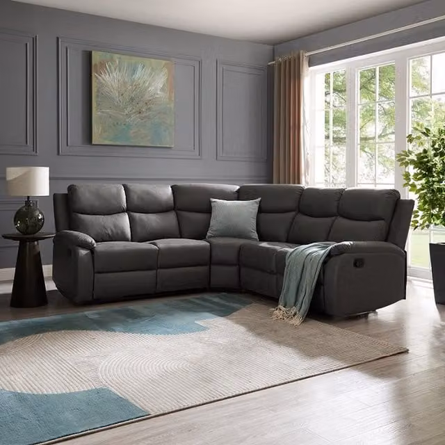 Home Detail Selby 5 Seater L-Shaped Corner Manual Recliner Sofa in Grey Faux Leather