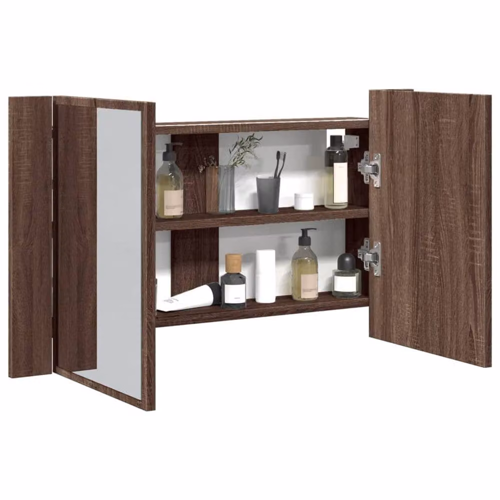 Berkfield Home LED Bathroom Mirror Cabinet in Brown Oak, W: 80 cm, D: 12 cm, H: 45 cm – 2