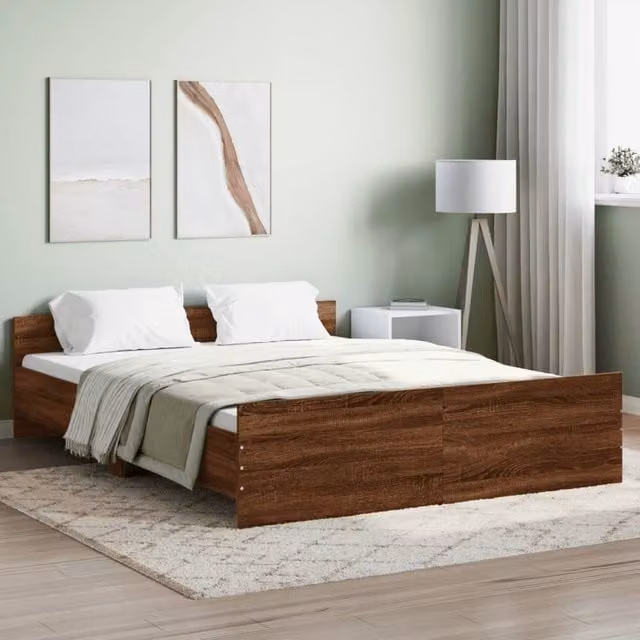 Berkfield Home Bed Frame with Headboard and Footboard in Brown Oak, W: 140 cm, L: 200 cm
