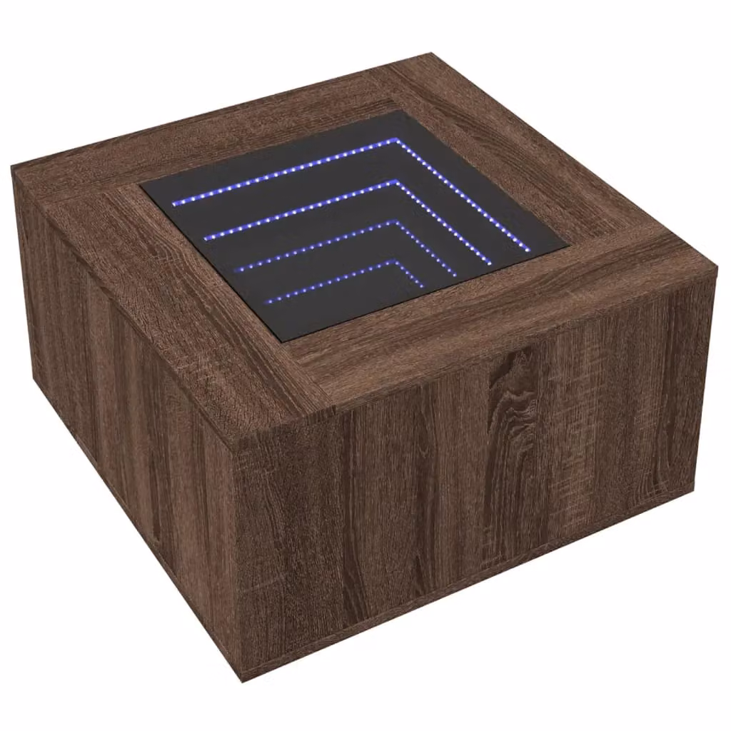 Berkfield Home Modern Square Coffee Table with LED in Brown Oak, W/D/H: 60 x 60 x 40 cm – 3