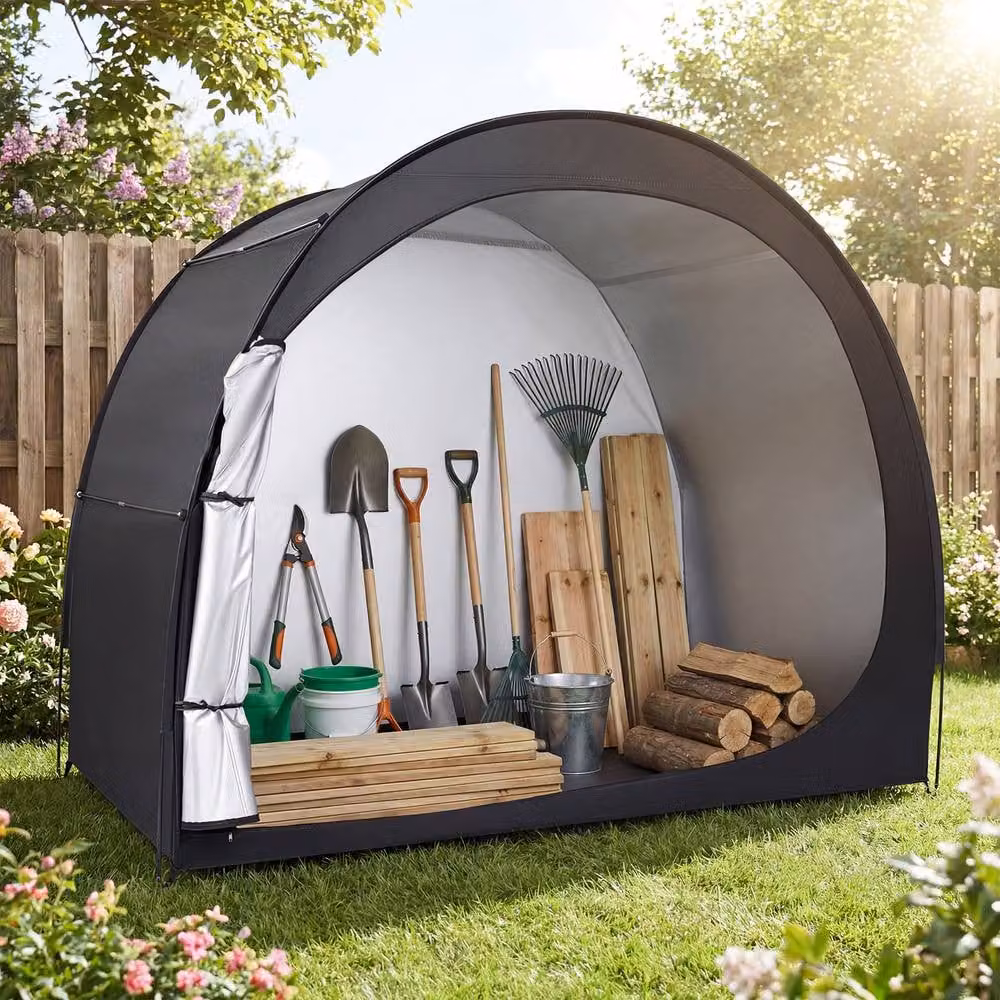 Costway Portable Bicycle Storage Tent with Floor Mat and Zippered Door in Black and Silver, W/D/H: 171 x 123 x 123 cm – 8