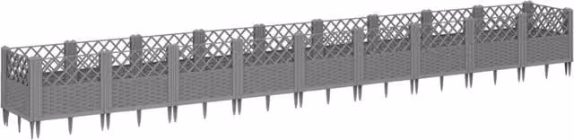 Berkfield Home Garden Planter with Pegs in Light Grey, W: 363.5 cm, D: 43.5 cm, H: 43.5 cm