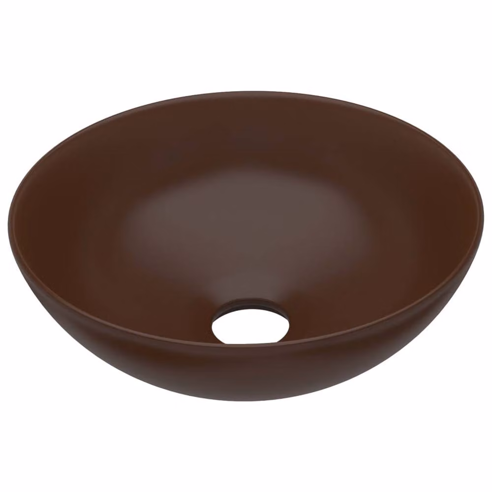 Berkfield Home Sleek Round Ceramic Countertop Bathroom Sink in Dark Brown – 3