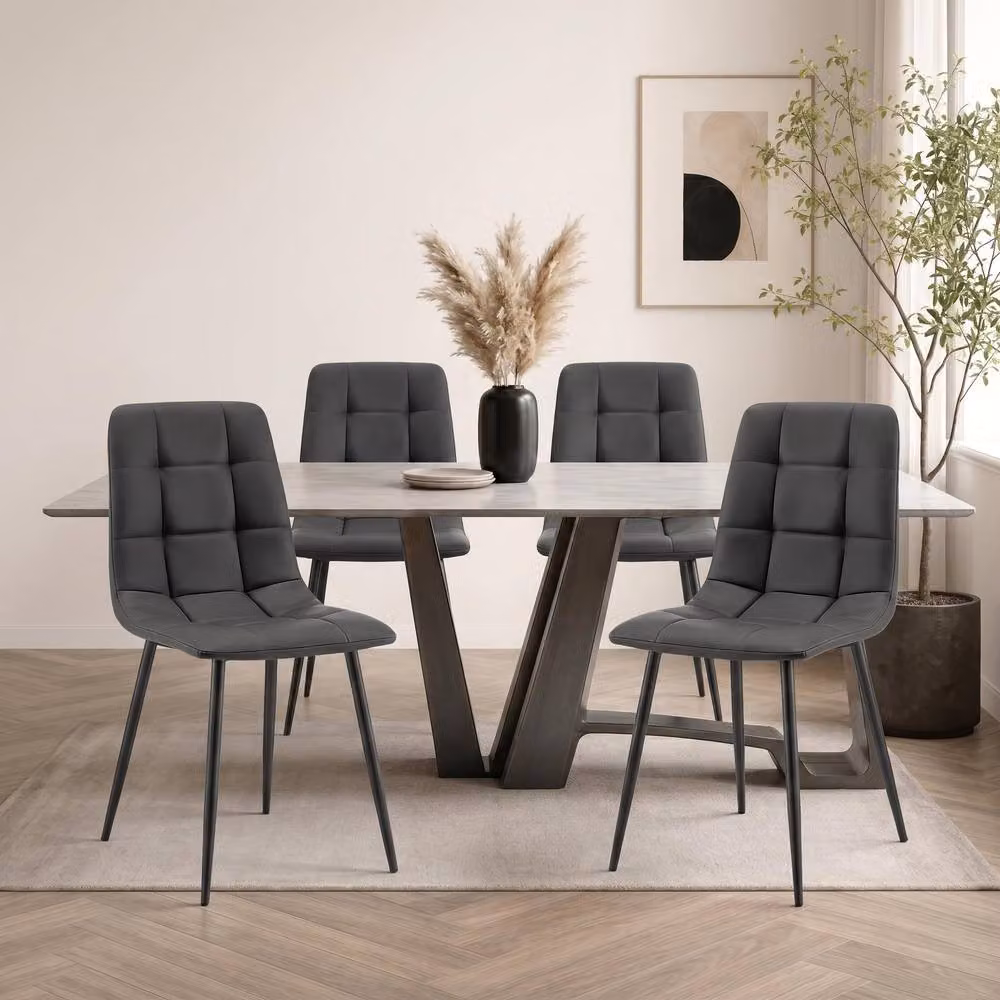 Bravich LTD Zurich Dining Chair Set of 4 in Grey Embossed Faux Leather with Metal Legs – 2