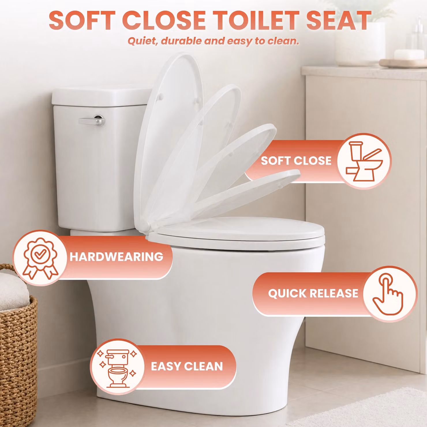 Marco Paul White Oval Soft Close Quick Release Toilet Seat with Chrome Fittings – 2