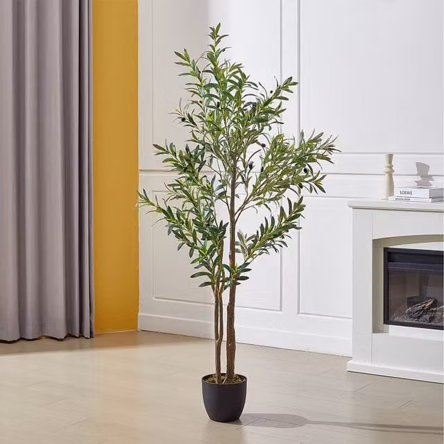 Lifeideas Green Decorative Artificial Olive Tree with Pot, Height: 165 cm, Width: 60 cm