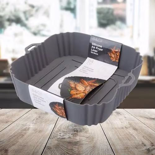 VFM Reusable Non Stick Square Silicone Air Fryer Liners, Grey, W: 18.5 cm, D: 16 cm, H: 4 cm – 4