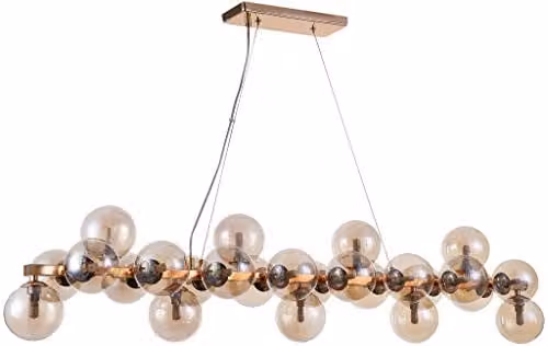 Netlighting Modern Suspended Pendant Light in Gold and Brass with Cognac Glass Shade, G9 – 1
