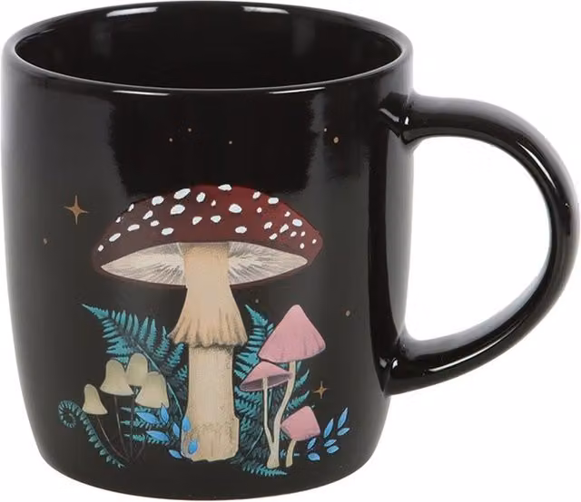Enchanted Forest Mushroom Ceramic Mug in Black