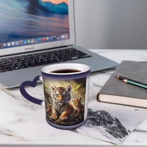 Oudrspo Jungle Tigers Cub Heat Sensitive Colour Changing Ceramic Coffee Mug, Blue, 12 oz – 2