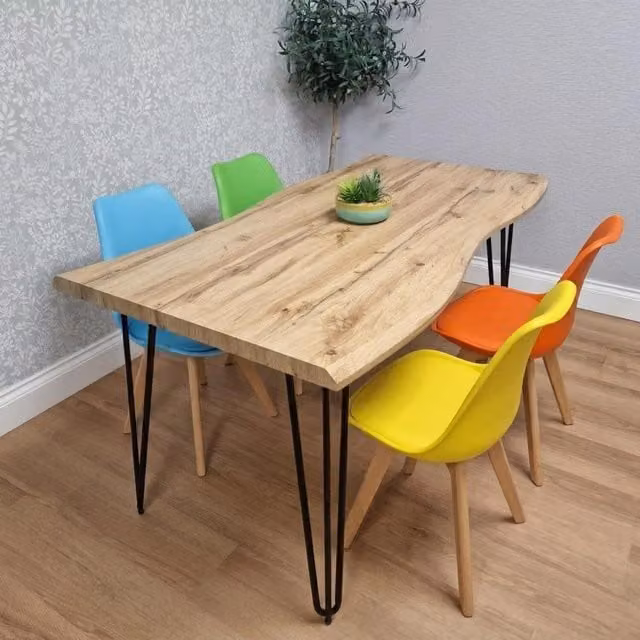 KOSY KOALA Modern Rectangular Dining Table in Brown with Set of 4 Mixed Colourful Chairs