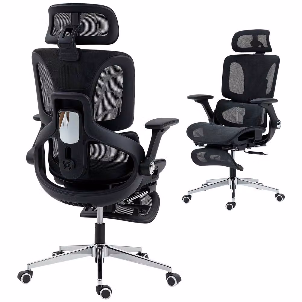 HOMCOM Ergonomic Black Mesh Office Chair with Headrest and Armrests – 2