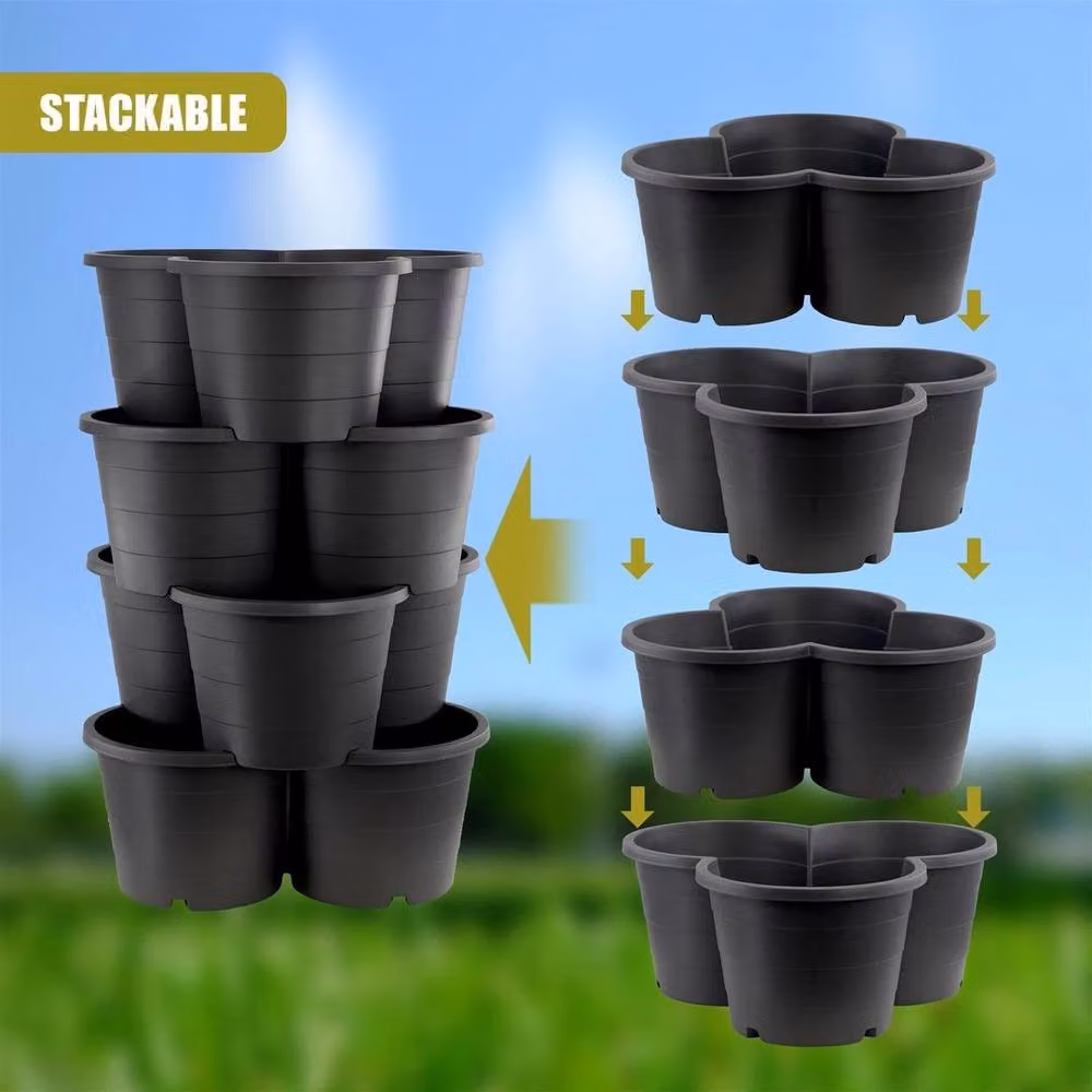EONLION Black Plastic Stackable Trio Planter Tub – 4