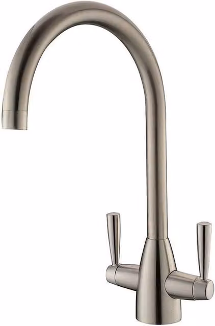 KORVIXA Round Kitchen Sink Monobloc Mixer Tap in Silver Brushed Steel, Two Handle with Swivel Spout, H 28.5 cm x W 20.5 cm x D 18.5 cm