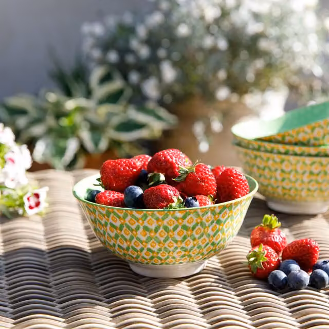 KitchenCraft Set of 4 Green Geometric Ceramic Stoneware Bowls