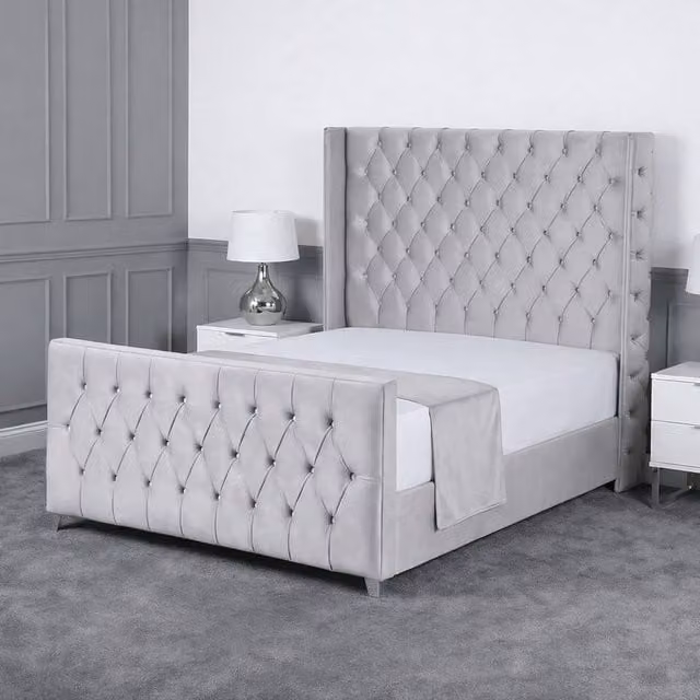 Living Comfort Bedz Seraphina Single Upholstered Velvet Gas Lift Storage Bed in Silver