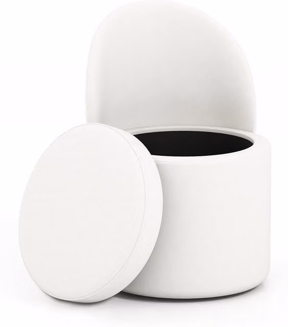 COSTWAY Modern White Upholstered Storage Ottoman with Backrest