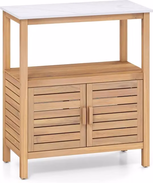 Gymax Outdoor Garden Potting Bench with Acacia Wood and Resin Tabletop in Light Khaki