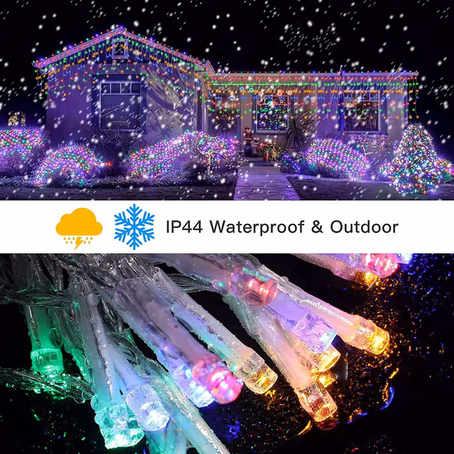 Shatchi 240 LED Multicolour Icicle Christmas Lights with Timer and IP44 Waterproof Rating – 4