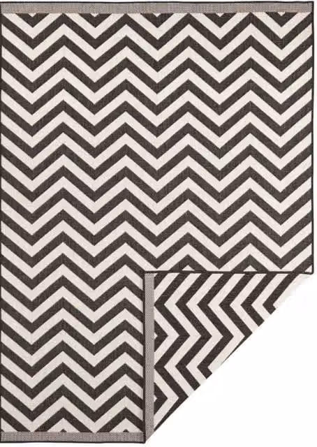 THE RUGS Palma Reversible Indoor Outdoor Herringbone Rug in Black, W: 80 cm, L: 150 cm